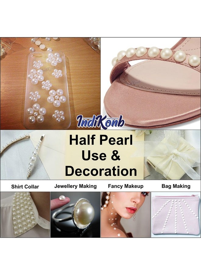 INDIKONB - Half Cut Pearls For Jewellery Making Craft, Round Flat Back Pastable Acrylic Pearls For Art, Craft, Scrapbooking, Decoration (Small, Cream) | Half Cut Cream - S | - Image 1