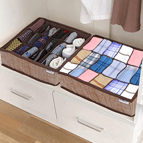 HOKIPO Non-Woven Undergarment Organizer Storage Box for Inside Drawers Bra Panty Socks Tie Lingerie Organizer for Wardrobe, 2 Pcs-18+18 Grids (IN-333 * 2), Brown - Image 5