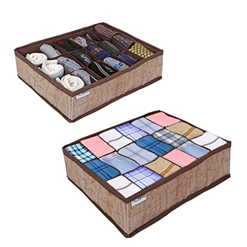 HOKIPO Non-Woven Undergarment Organizer Storage Box for Inside Drawers Bra Panty Socks Tie Lingerie Organizer for Wardrobe, 2 Pcs-18+18 Grids (IN-333 * 2), Brown - Image 1