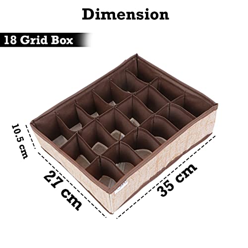 HOKIPO Non-Woven Undergarment Organizer Storage Box for Inside Drawers Bra Panty Socks Tie Lingerie Organizer for Wardrobe, 2 Pcs-18+18 Grids (IN-333 * 2), Brown - Image 2