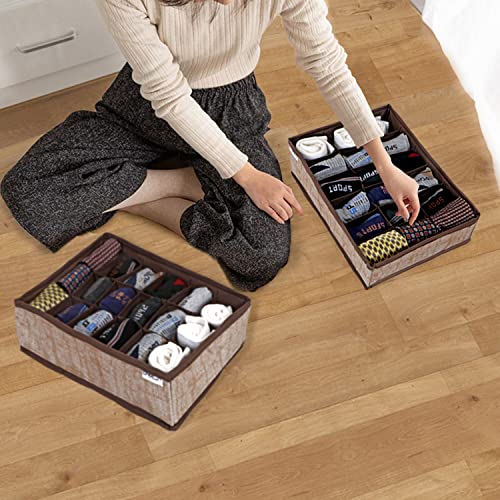 HOKIPO Non-Woven Undergarment Organizer Storage Box for Inside Drawers Bra Panty Socks Tie Lingerie Organizer for Wardrobe, 2 Pcs-18+18 Grids (IN-333 * 2), Brown - Image 3