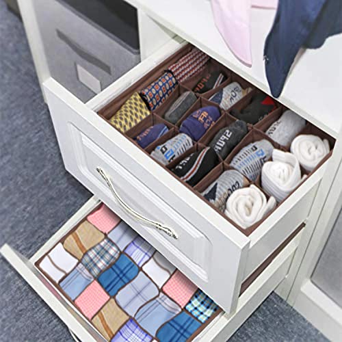 HOKIPO Non-Woven Undergarment Organizer Storage Box for Inside Drawers Bra Panty Socks Tie Lingerie Organizer for Wardrobe, 2 Pcs-18+18 Grids (IN-333 * 2), Brown - Image 4