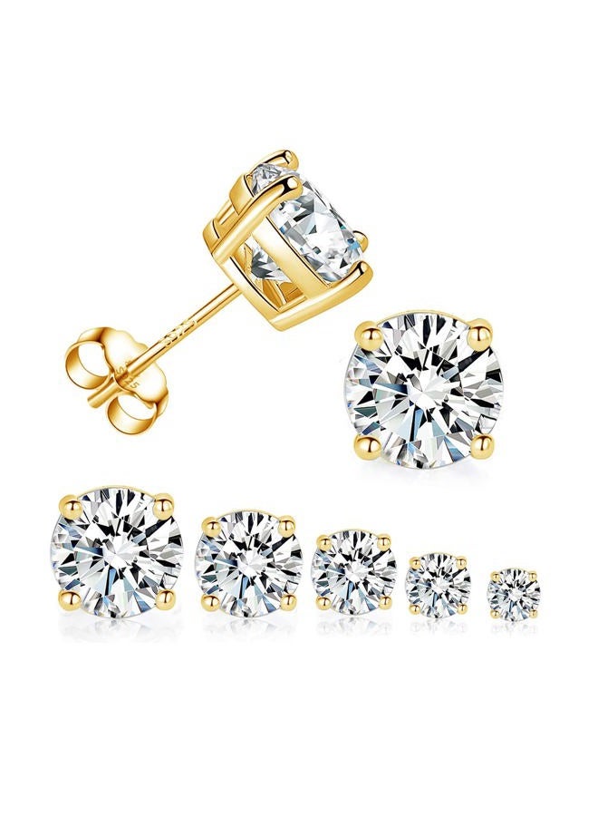 MDFUN 925 Sterling Silver Stud Earrings Set for Women and Men, Square Round Cubic Zirconia Princess Cut Hypoallergenic Earrings Pack of 5 Pairs 3-7mm, Sterling Silver, Cubic Zirconia - Image 1