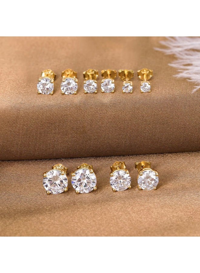 MDFUN 925 Sterling Silver Stud Earrings Set for Women and Men, Square Round Cubic Zirconia Princess Cut Hypoallergenic Earrings Pack of 5 Pairs 3-7mm, Sterling Silver, Cubic Zirconia - Image 2