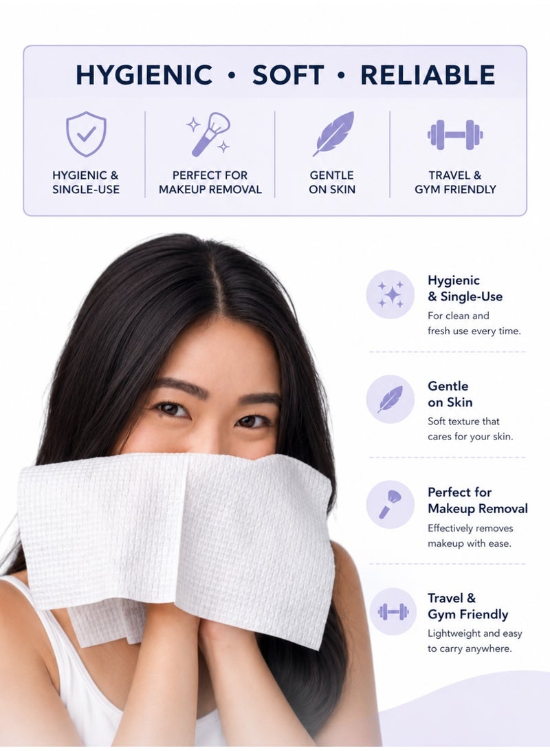 Eworld Thickened Disposable Face Towels – Ultra Soft Biodegradable Facial Cleansing Tissues for Sensitive Skin – Eco Friendly Vegan & Cruelty Free Cotton Wipes – Gentle Makeup Remover & Skincare Towels – Reusable Alternative Hygienic Travel Beauty Cleaning Towel (50 Count) - Image 4