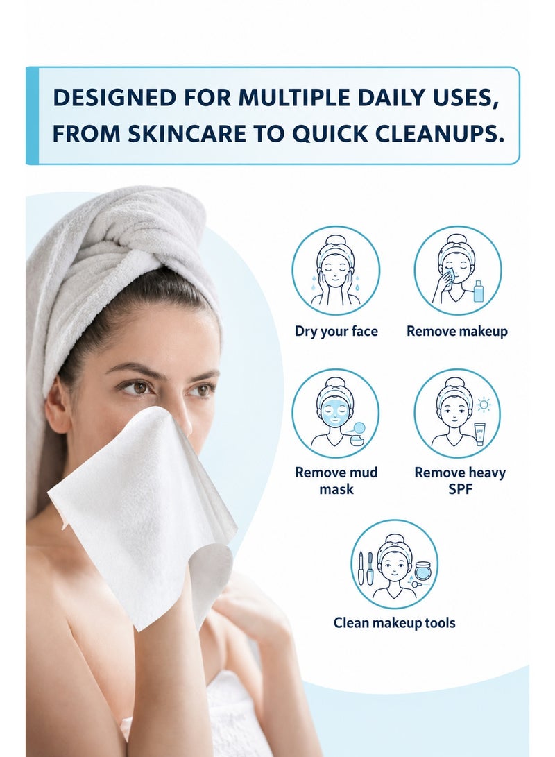 Eworld Thickened Disposable Face Towels – Ultra Soft Biodegradable Facial Cleansing Tissues for Sensitive Skin – Eco Friendly Vegan & Cruelty Free Cotton Wipes – Gentle Makeup Remover & Skincare Towels – Reusable Alternative Hygienic Travel Beauty Cleaning Towel (50 Count) - Image 2