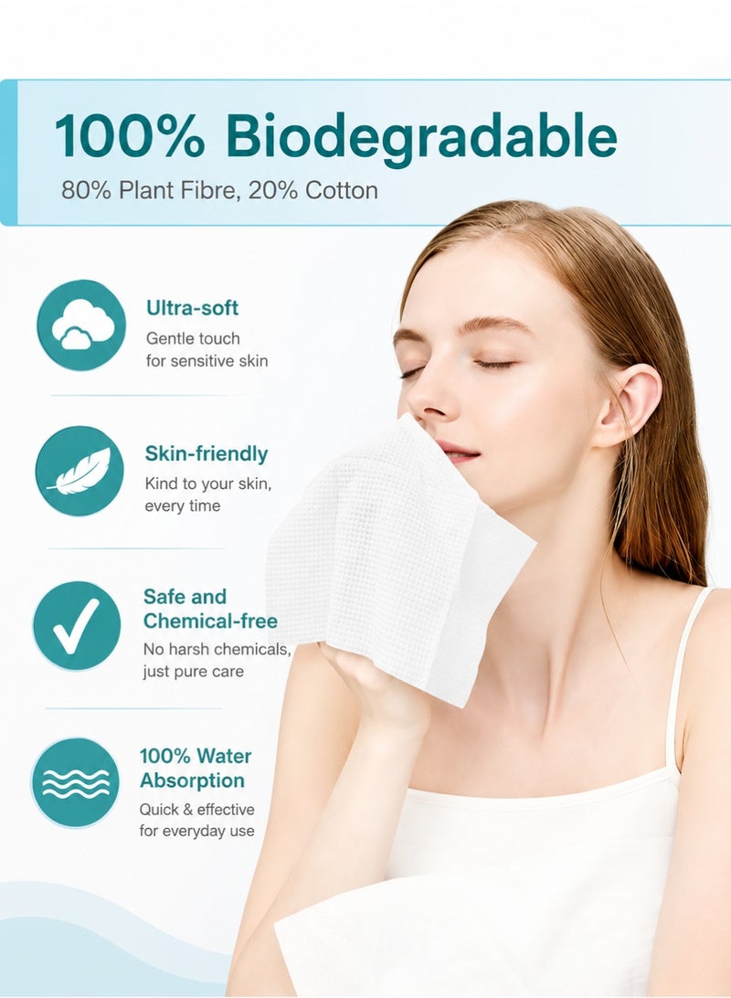 Eworld Thickened Disposable Face Towels – Ultra Soft Biodegradable Facial Cleansing Tissues for Sensitive Skin – Eco Friendly Vegan & Cruelty Free Cotton Wipes – Gentle Makeup Remover & Skincare Towels – Reusable Alternative Hygienic Travel Beauty Cleaning Towel (50 Count) - Image 3