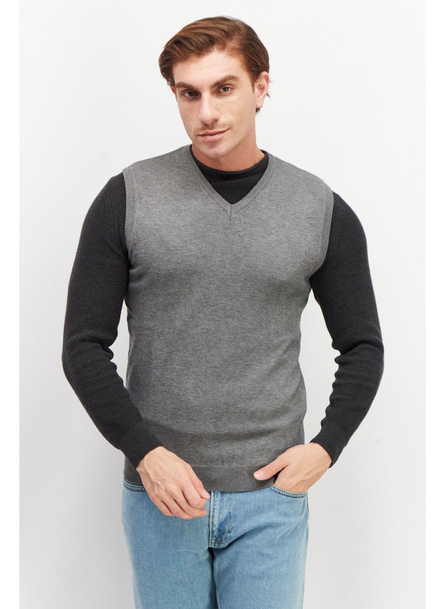 Sorbino Men V-Neck Sleeveless Plain Vest, Grey  - Image 1