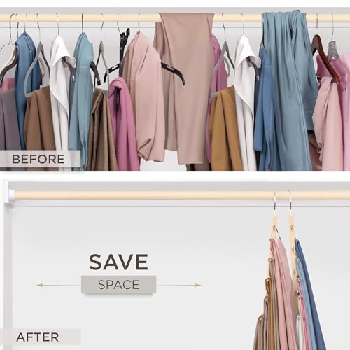 MORALVE Pants Hangers Space Saving - 4 Pack European Beechwood Scarf and Jean Hangers - Closet Organizer and Space Saver Pant Rack, Leggings Hanger, and Scarf Holder with 360° Swivel Hook - Image 3
