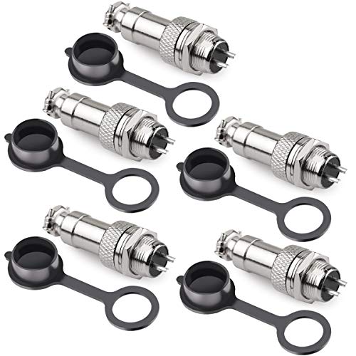 DIYhz GX12 2 Pins Panel Metal Mount Circular Metal Aviation Connector Adapter Male Female Plug Socket with Waterproof Cap (5 Pcs) - Image 1