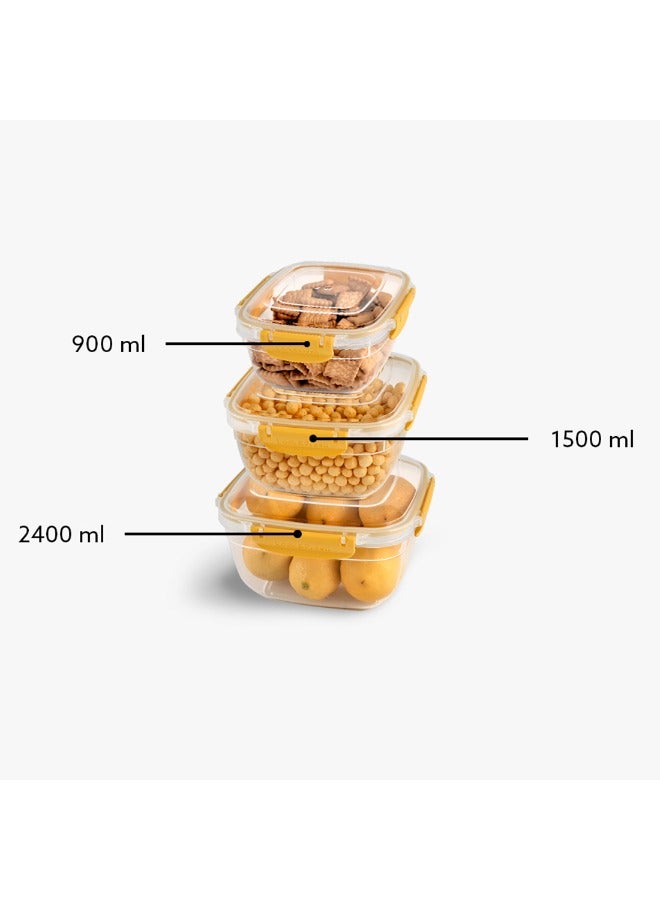 دنيا بلاستيك مجموعة حاويات تخزين الطعام في الثلاجة الأصفر ذات الشكل المربع3 قطع - مع غطاء محكم - خالية من مادة BPA - (900-1500-2400) ML مللي لتر - Image 2
