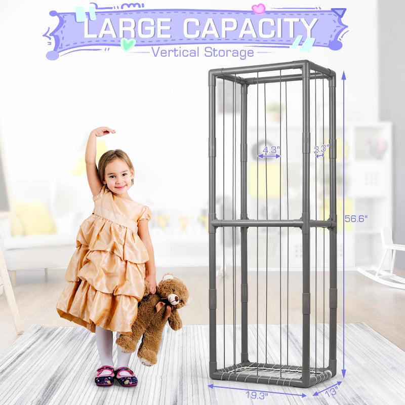 Trycooling Stuffed Animal Storage Zoo Stuffed Animal Holder Space Save Vertical Stuffed Animals Storage PVC with Elastic Band and Net for Playroom Bedroom Nursery (Grey 1) - Image 2