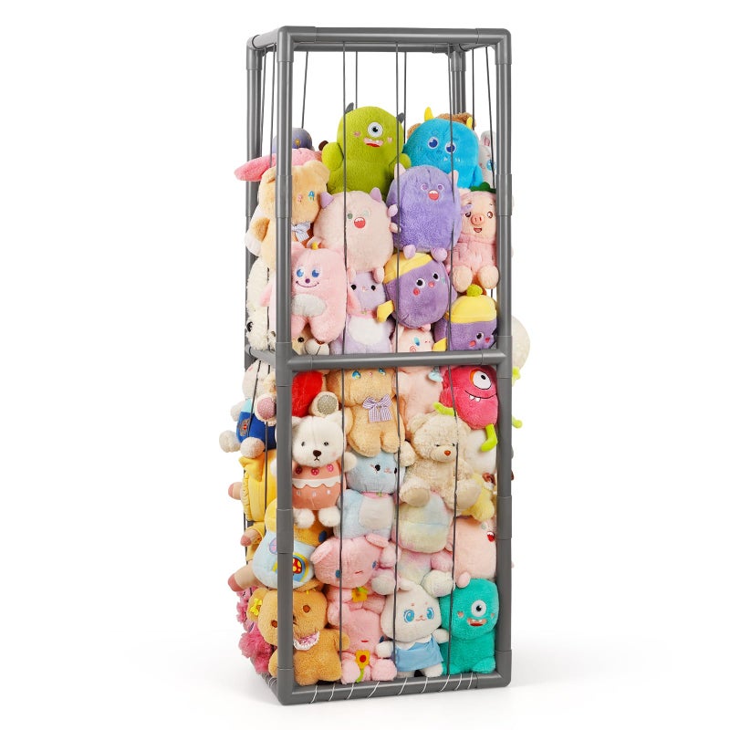 Trycooling Stuffed Animal Storage Zoo Stuffed Animal Holder Space Save Vertical Stuffed Animals Storage PVC with Elastic Band and Net for Playroom Bedroom Nursery (Grey 1) - Image 1