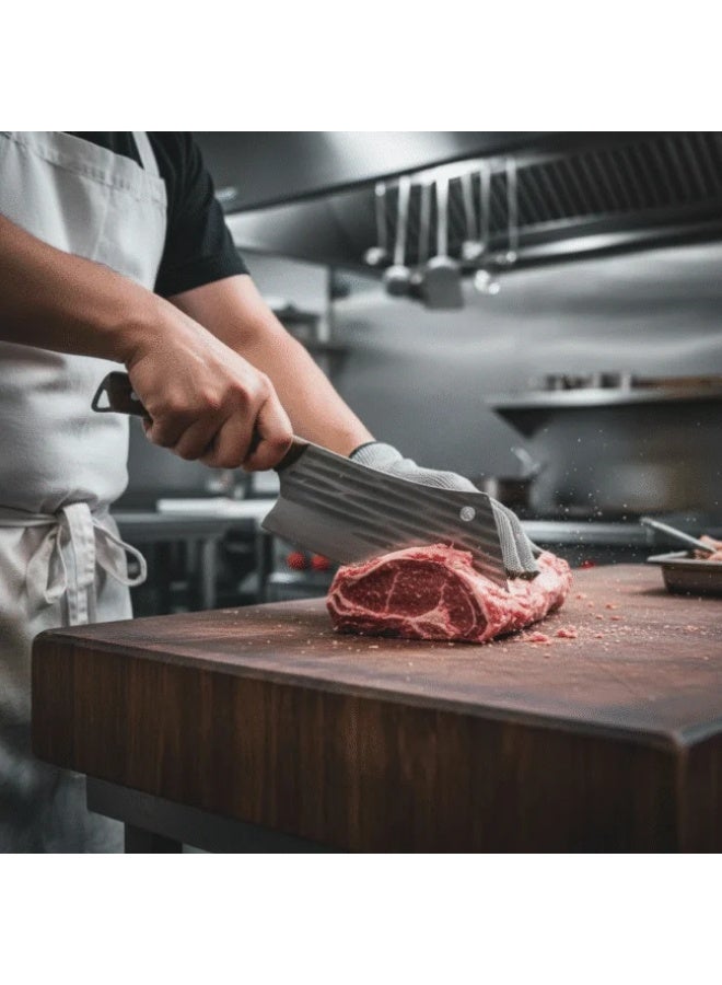 Professional Butcher Cleaver Knife – 32cm Heavy-Duty Meat & Bone Chopper with Textured Steel Blade and Wooden Handle - Image 3