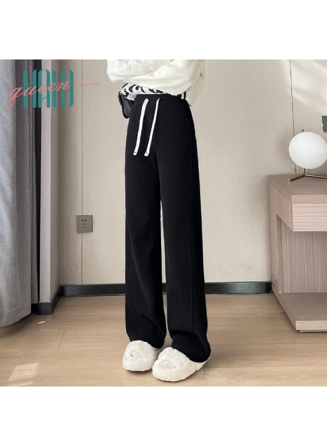 HALOQUEEN Halo Queen Fleece-lined Casual Pants For Women, Autumn And Winter Thick Floor-length Trousers, Versatile Loose-fitting Warm Wide-leg Pants H44x010 - Image 2