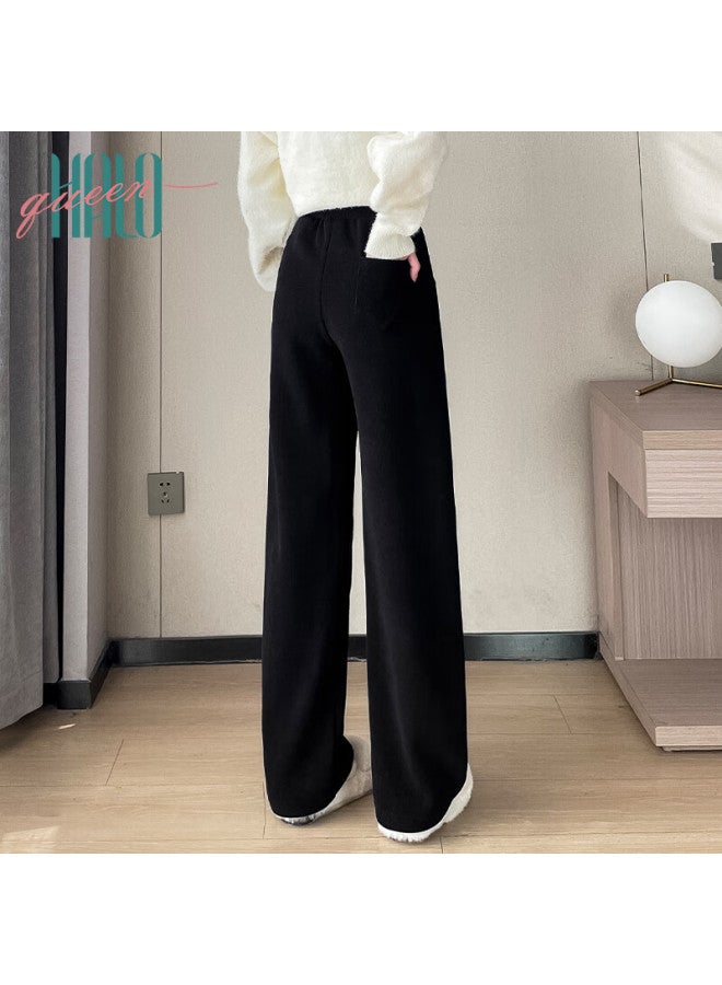 HALOQUEEN Halo Queen Fleece-lined Casual Pants For Women, Autumn And Winter Thick Floor-length Trousers, Versatile Loose-fitting Warm Wide-leg Pants H44x010 - Image 3