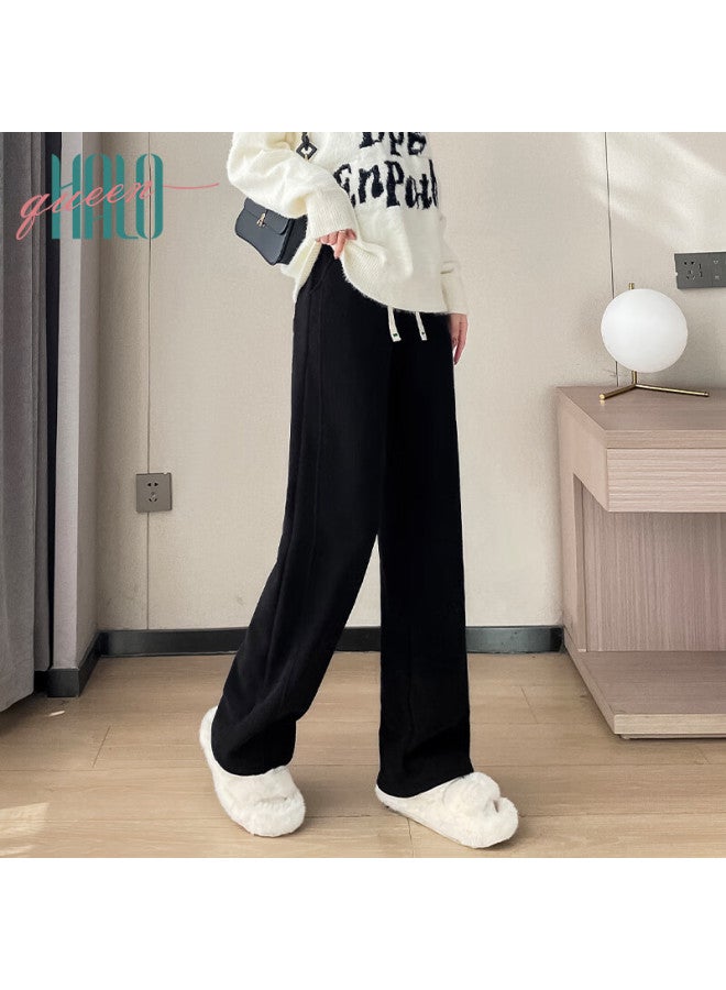 HALOQUEEN Halo Queen Fleece-lined Casual Pants For Women, Autumn And Winter Thick Floor-length Trousers, Versatile Loose-fitting Warm Wide-leg Pants H44x010 - Image 1