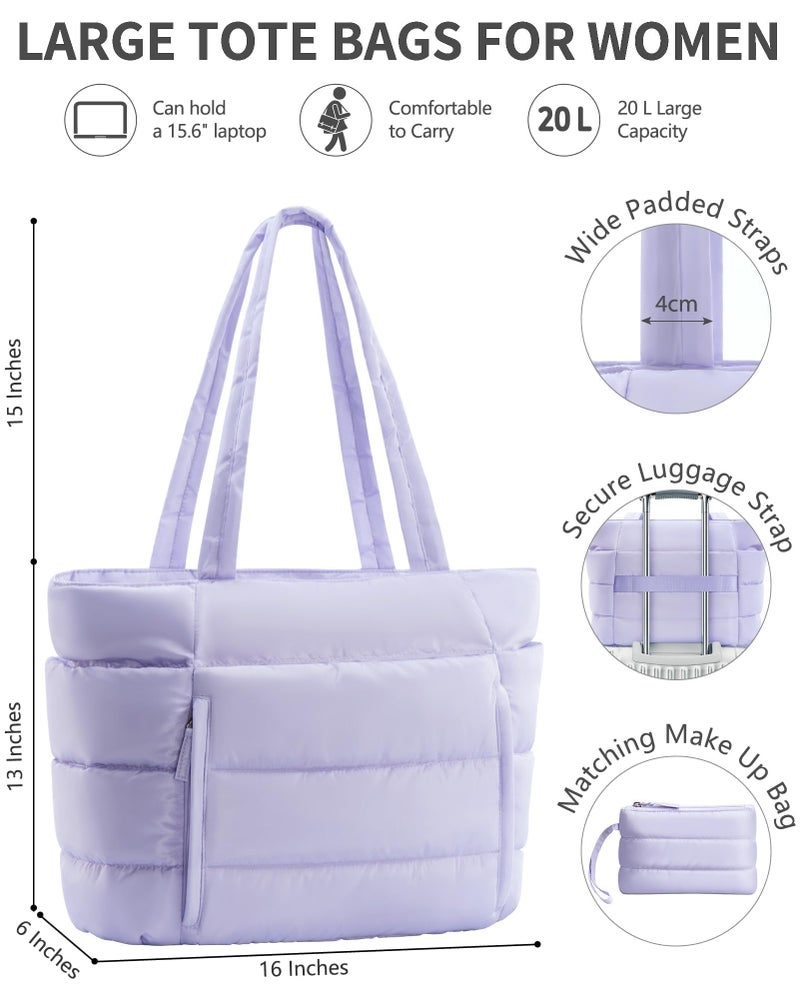 Bagstellar Puffer Tote Bag for Women, Lightweight Puffy Work Handbag Teacher Nurse Quilted Shoulder Bag for School Travel Gym - Image 3