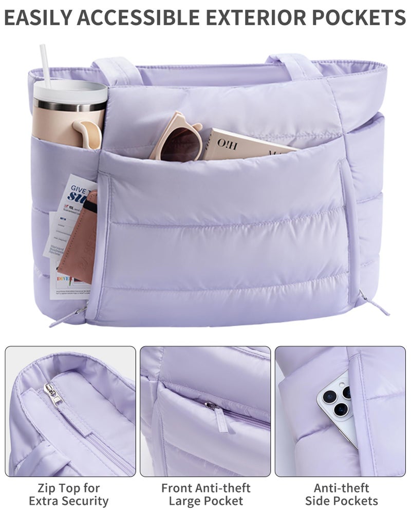 Bagstellar Puffer Tote Bag for Women, Lightweight Puffy Work Handbag Teacher Nurse Quilted Shoulder Bag for School Travel Gym - Image 5