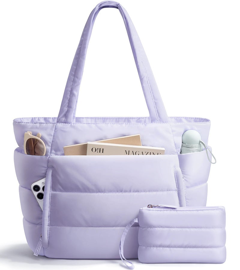 Bagstellar Puffer Tote Bag for Women, Lightweight Puffy Work Handbag Teacher Nurse Quilted Shoulder Bag for School Travel Gym - Image 1