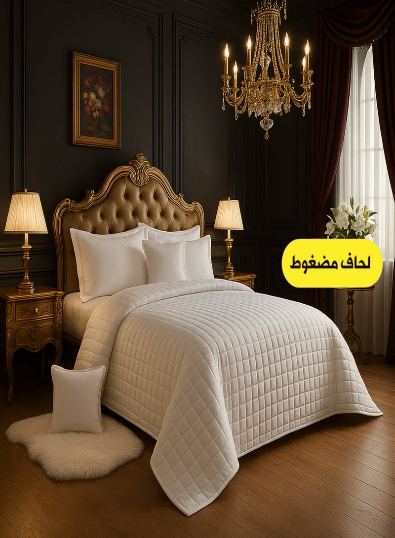 مون مفرش سرير نفر مضغوط – طقم مفارش 4 قطع لحاف مايكروفايبر ( 1 لحاف + 1 غطاء سرير مطاطي + 2 أغطية وسائد ديكورية ) يناسب سرير مقاس ‎120×200 سم‎ - Image 1