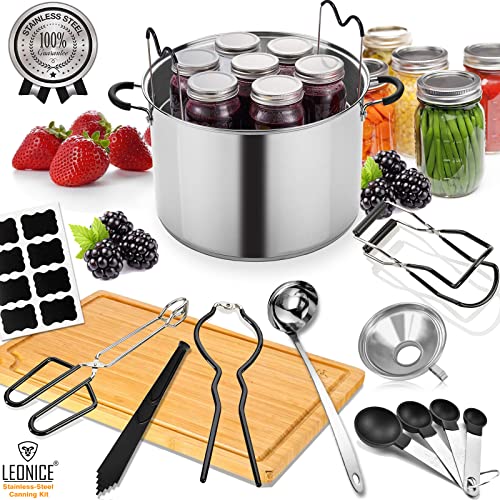 LEONICE Canning Supplies Starter Kit, Stainless Steel Canning Set Tools: Rack, Ladle, Measuring Spoons, Funnel, Tongs, Jar Lifter, Lid Lifter & Accessories for Canner/Pot, Beginner, Home Canning Kit - Black - Image 3