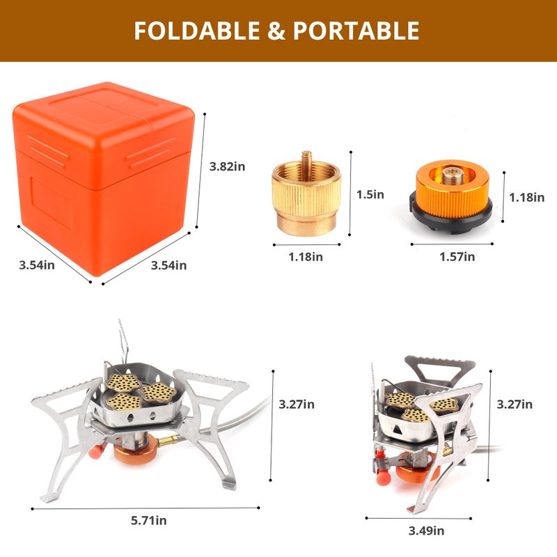 RIDEIWAKE 6800W Camping Stove with Fuel Canister Adapter Portable Backpacking Gas Stove with Piezo Ignition, 1LB Propane Tank Adapter, Butane Adapter for Outdoor Cooking, Picnic, Camping and Hiking - Image 3