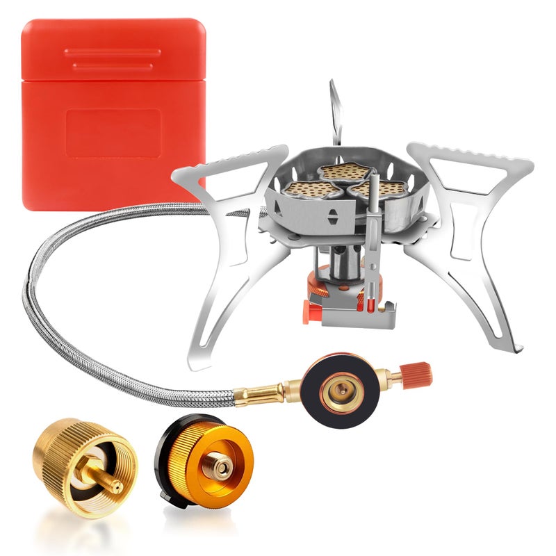 RIDEIWAKE 6800W Camping Stove with Fuel Canister Adapter Portable Backpacking Gas Stove with Piezo Ignition, 1LB Propane Tank Adapter, Butane Adapter for Outdoor Cooking, Picnic, Camping and Hiking - Image 1