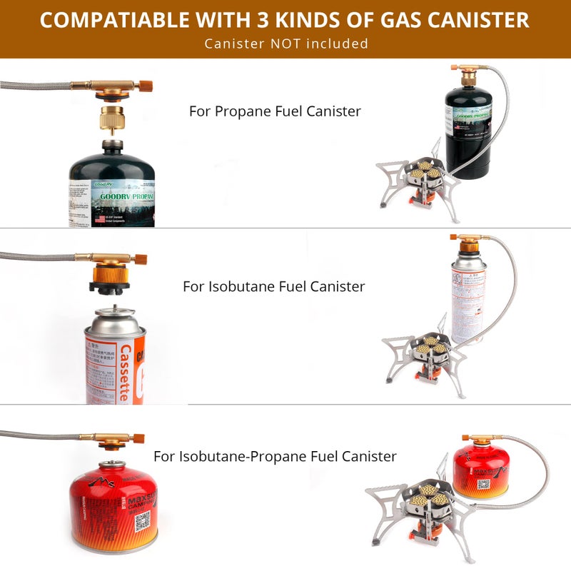 RIDEIWAKE 6800W Camping Stove with Fuel Canister Adapter Portable Backpacking Gas Stove with Piezo Ignition, 1LB Propane Tank Adapter, Butane Adapter for Outdoor Cooking, Picnic, Camping and Hiking - Image 4