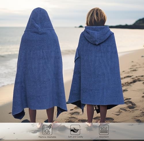 ORIGINAL KIDS Hooded Bath Towel Wrap - Ultra Soft 100% Cotton Terry Large Oversized Hooded Kids Towel - Toddler Big Kid Shower Pool Beach Towel - Absorbent Quick Dry Easy Care - 30 x 54 - Blue - Image 2