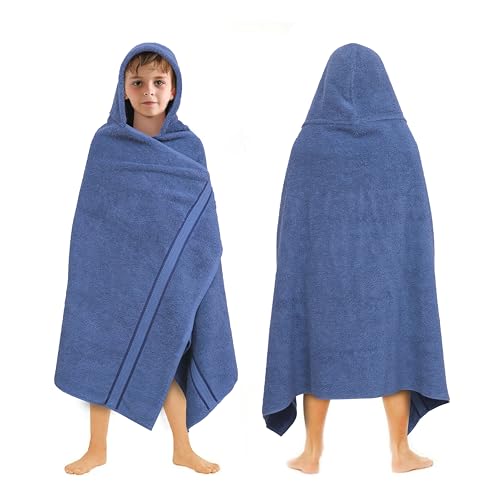 ORIGINAL KIDS Hooded Bath Towel Wrap - Ultra Soft 100% Cotton Terry Large Oversized Hooded Kids Towel - Toddler Big Kid Shower Pool Beach Towel - Absorbent Quick Dry Easy Care - 30 x 54 - Blue - Image 1
