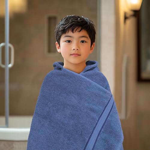 ORIGINAL KIDS Hooded Bath Towel Wrap - Ultra Soft 100% Cotton Terry Large Oversized Hooded Kids Towel - Toddler Big Kid Shower Pool Beach Towel - Absorbent Quick Dry Easy Care - 30 x 54 - Blue - Image 4