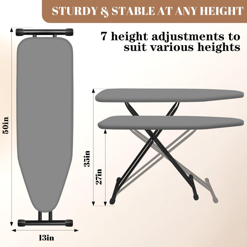 RIZTAIK Ironing Board, Compact and Space Saver,Size 13 x 43, Metal Construction Ironing Boards with Extra Thick Heavy Duty Padded, Stable Structure,Skid Feet, Premium Iron Board (Grey) - Image 2