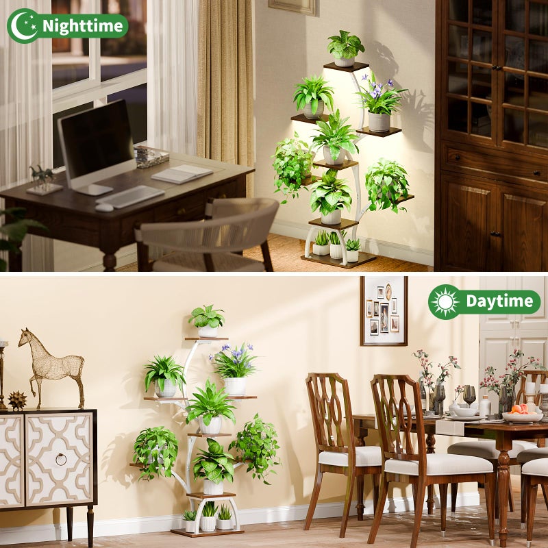 CODACE Plant Stand Indoor with Grow Lights, 6 Tiered Plant Shelf Indoor, 50" Corner Plant Stands for Indoor Plants, Lighted Tree-Shaped Plant Holder, Tall Flower Display Rack for Living Room, Patioï¼ˆWhite) - Image 3