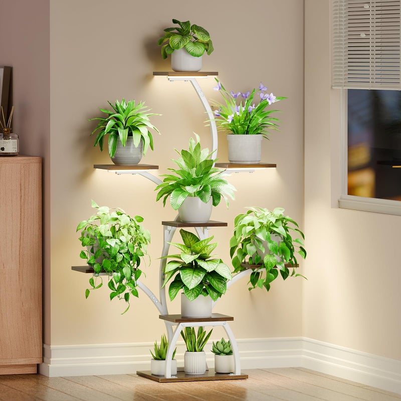 CODACE Plant Stand Indoor with Grow Lights, 6 Tiered Plant Shelf Indoor, 50" Corner Plant Stands for Indoor Plants, Lighted Tree-Shaped Plant Holder, Tall Flower Display Rack for Living Room, Patioï¼ˆWhite) - Image 1