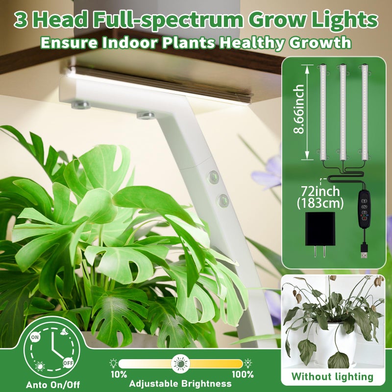 CODACE Plant Stand Indoor with Grow Lights, 6 Tiered Plant Shelf Indoor, 50" Corner Plant Stands for Indoor Plants, Lighted Tree-Shaped Plant Holder, Tall Flower Display Rack for Living Room, Patioï¼ˆWhite) - Image 5