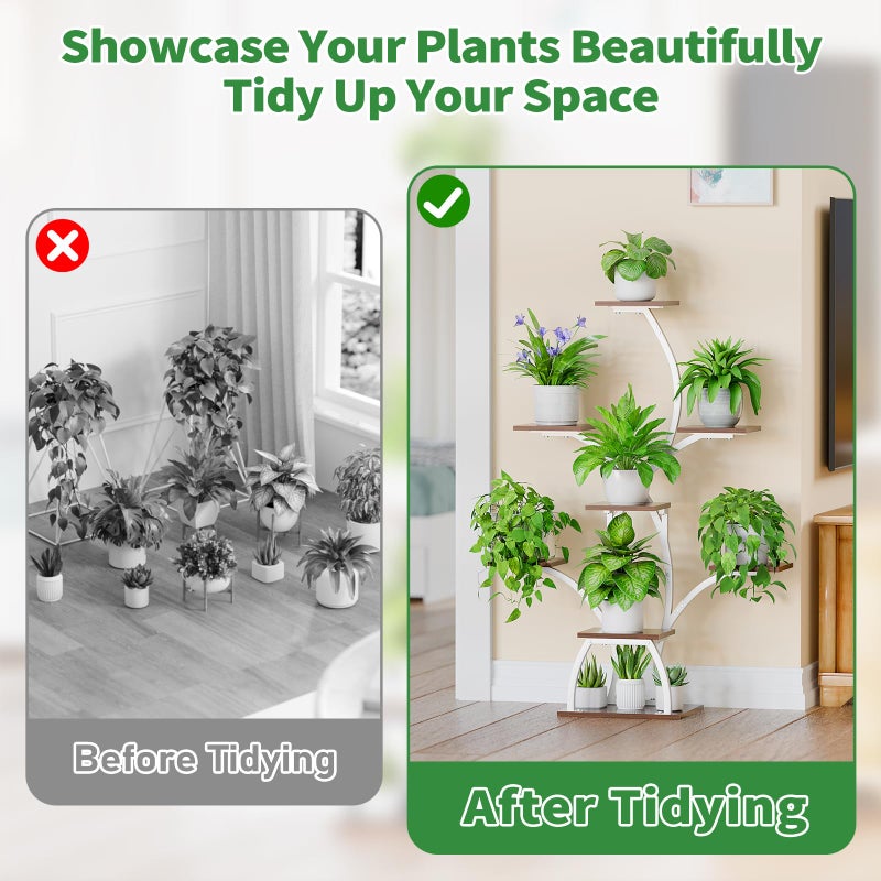 CODACE Plant Stand Indoor with Grow Lights, 6 Tiered Plant Shelf Indoor, 50" Corner Plant Stands for Indoor Plants, Lighted Tree-Shaped Plant Holder, Tall Flower Display Rack for Living Room, Patioï¼ˆWhite) - Image 4