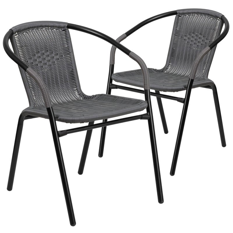 Flash Furniture كرسي مطعم داخلي-خارجي من فلاش فيurniture ليلا 2 حزمة رمادي من الخيزران القابل للتكديس - Image 1