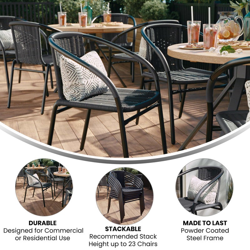 Flash Furniture كرسي مطعم داخلي-خارجي من فلاش فيurniture ليلا 2 حزمة رمادي من الخيزران القابل للتكديس - Image 4