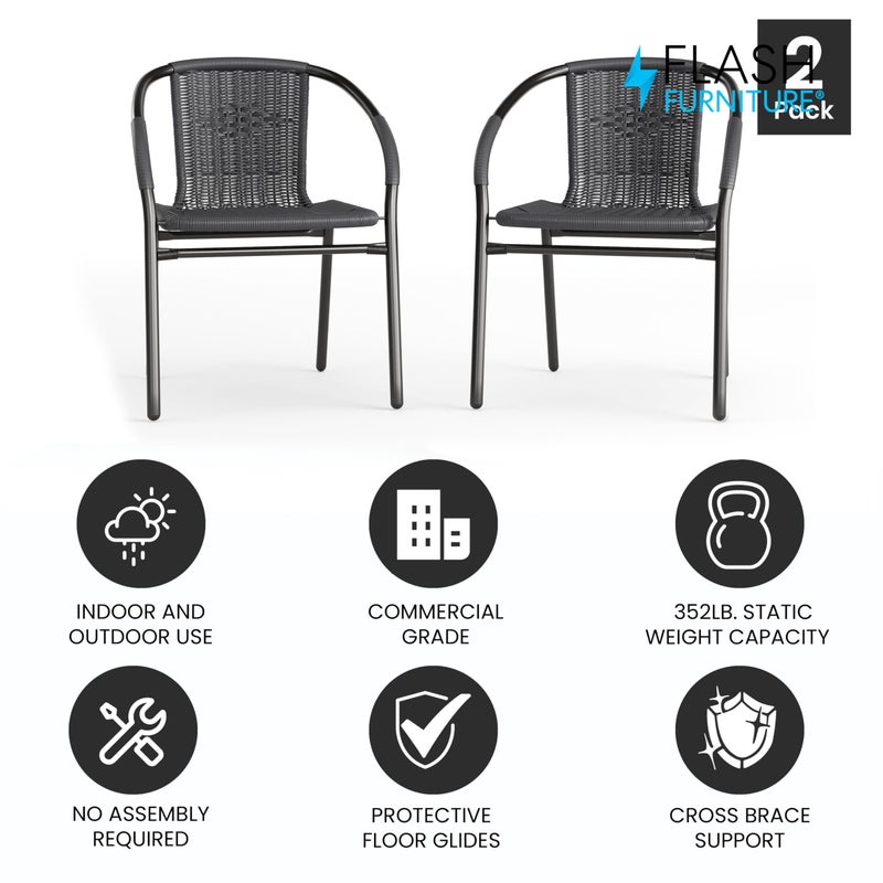 Flash Furniture كرسي مطعم داخلي-خارجي من فلاش فيurniture ليلا 2 حزمة رمادي من الخيزران القابل للتكديس - Image 2