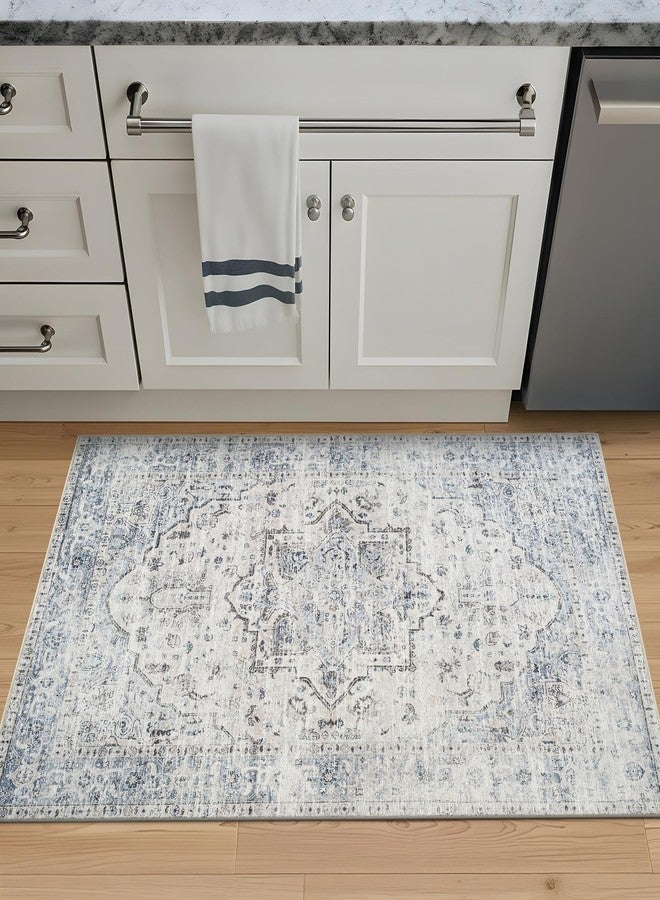 Bloom Rugs سجادة بلوم كارا قابلة للغسل وغير قابلة للانزلاق، مقاس 3×5 - لون عاجي/أزرق/رمادي، سجادة تقليدية مناسبة لغرفة المعيشة، غرفة النوم، غرفة الطعام، والمطبخ - المقاس الدقيق: 3×5 قدم - Image 2