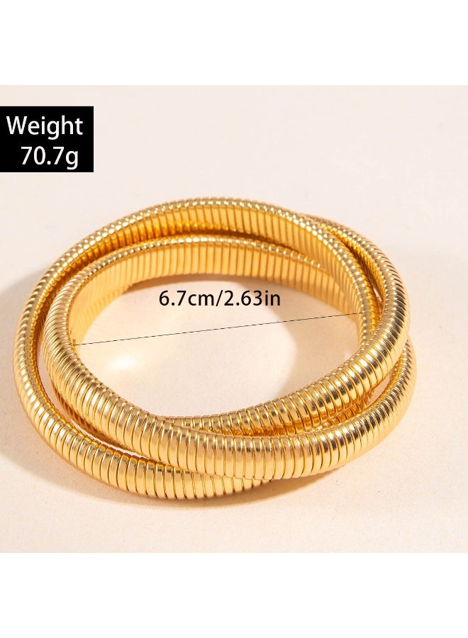 حقل مجموعة أساور Golden Designer للارتداء المتراكم والمتقاطع، 3 قطع - Image 4