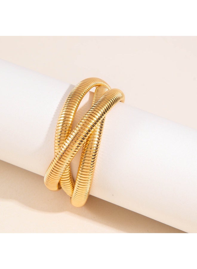 حقل مجموعة أساور Golden Designer للارتداء المتراكم والمتقاطع، 3 قطع - Image 5