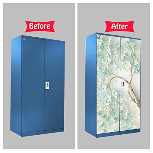 WallDaddy Self Adhesive Almirah Stickers, Wall Stickers, Decorative Sticker Wallpaper for Home Wardrobe Doors(Branch Flower Almirah) PVC Vinyl Size Large (39 x 84 Inch) - Image 5
