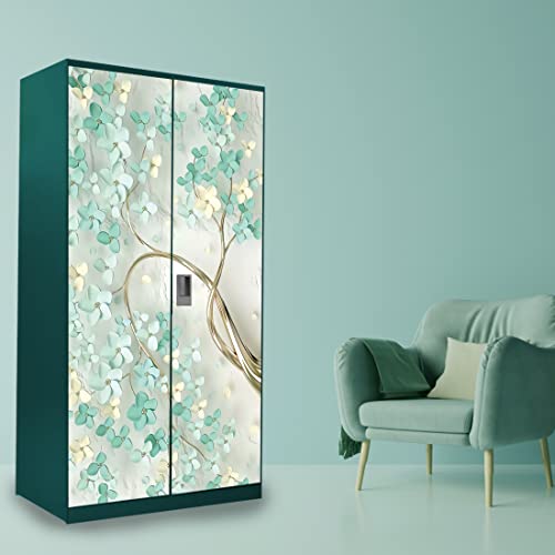 WallDaddy Self Adhesive Almirah Stickers, Wall Stickers, Decorative Sticker Wallpaper for Home Wardrobe Doors(Branch Flower Almirah) PVC Vinyl Size Large (39 x 84 Inch) - Image 4