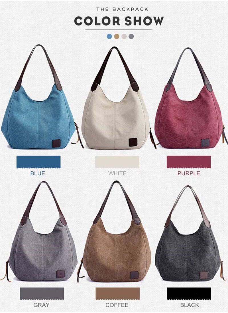 SYOSI - Women's Canvas Bag, Multi Pocket Shoulder Bag for Shopping, Travel, Work and Daily Use, Canvas Tote Purse - Image 1