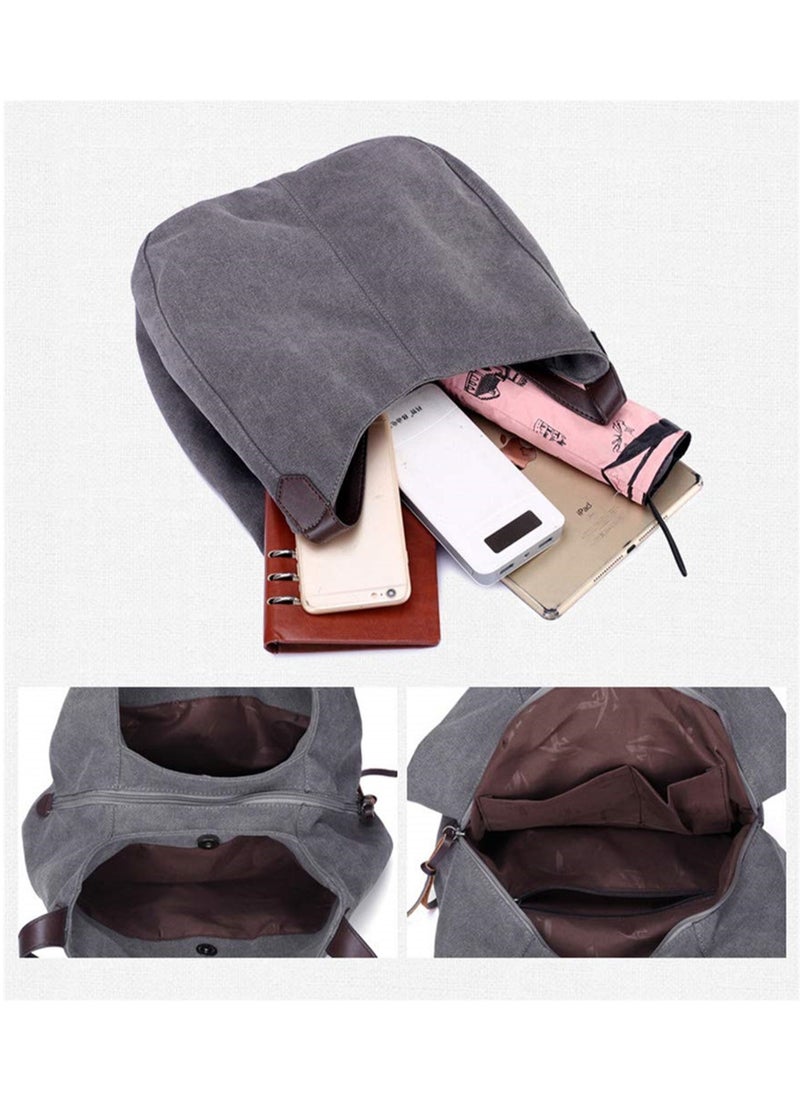 SYOSI - Women's Canvas Bag, Multi Pocket Shoulder Bag for Shopping, Travel, Work and Daily Use, Canvas Tote Purse - Image 1