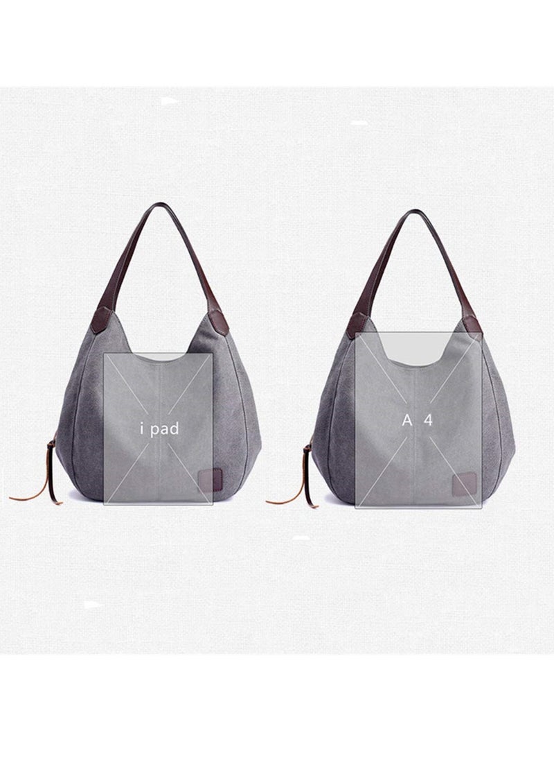 SYOSI - Women's Canvas Bag, Multi Pocket Shoulder Bag for Shopping, Travel, Work and Daily Use, Canvas Tote Purse - Image 1