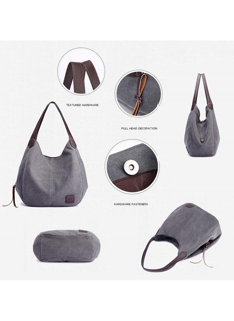 SYOSI - Women's Canvas Bag, Multi Pocket Shoulder Bag for Shopping, Travel, Work and Daily Use, Canvas Tote Purse - Image 1