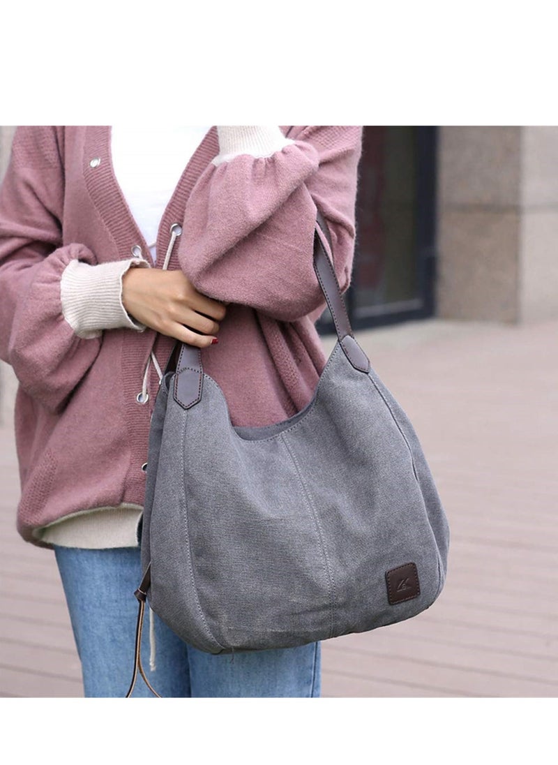 SYOSI - Women's Canvas Bag, Multi Pocket Shoulder Bag for Shopping, Travel, Work and Daily Use, Canvas Tote Purse - Image 1